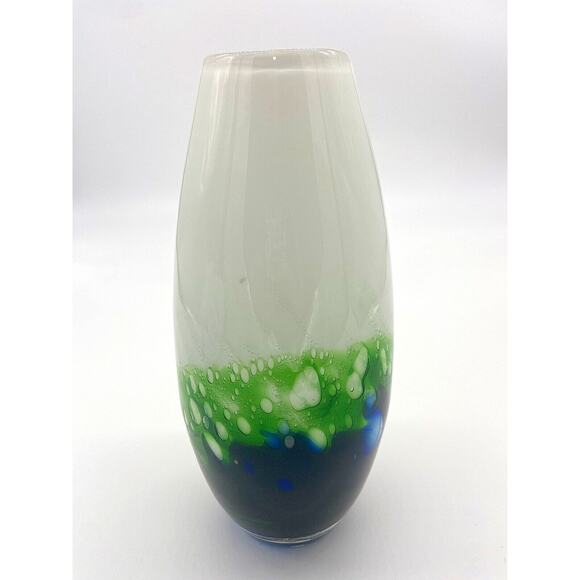 Vintage MCM Lava Lamp Style Vase Opal Green Cobalt Blue Bubbles Art Glass - Picture 3 of 6